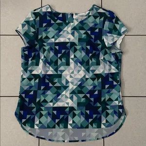 Geometric Print Cap Sleeve Top in Teal and Navy